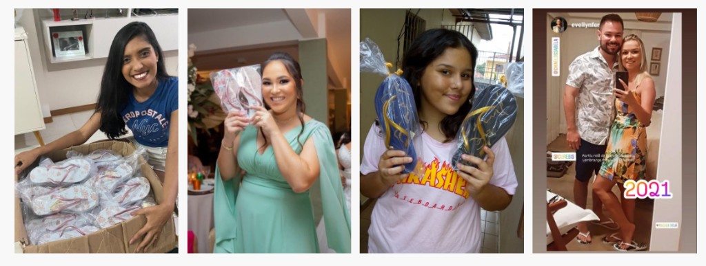 Cliente com caixa de chinelos personalizados Chinelos da Bela — foto real